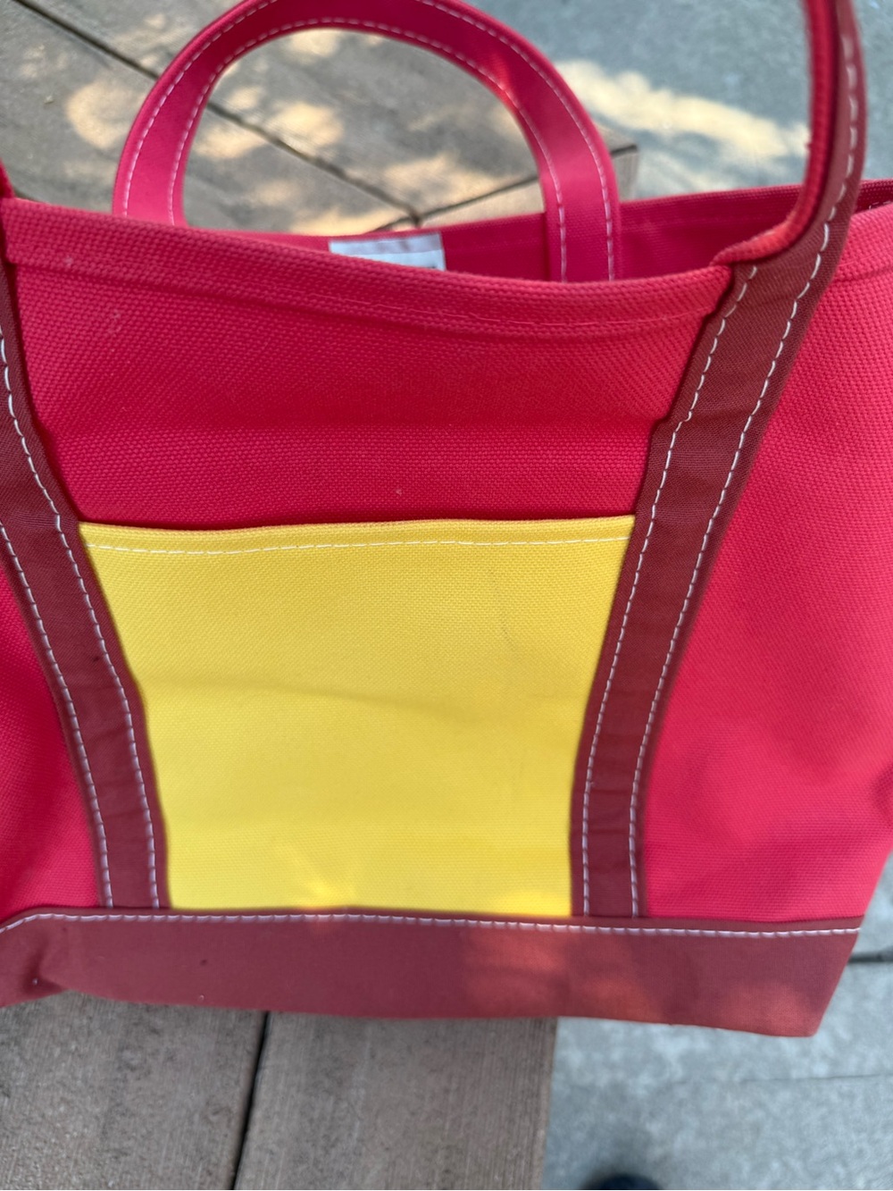 Vintage LL Bean Boat and Tote Red with Yellow pocket. Red Base And Handles - Picture 2 of 13